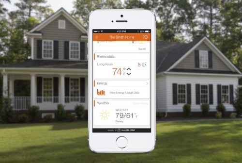 Smartphone app controlling a home's thermostat and energy